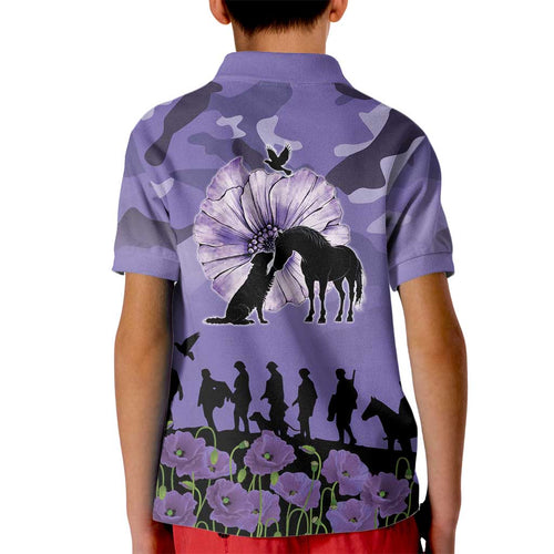 ANZAC Day Kid Polo Shirt Lest We Forget the Animals Too