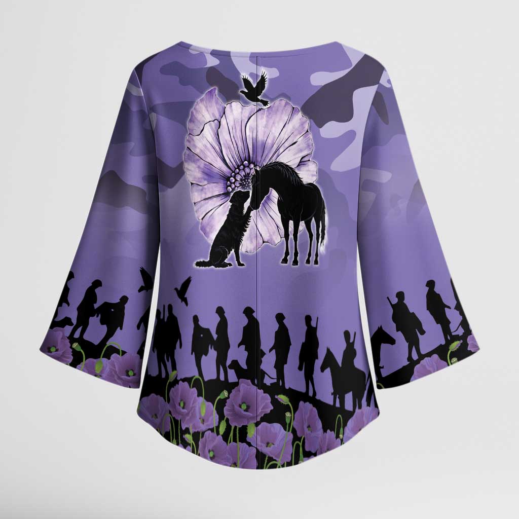 ANZAC Day Kimono Sleeve Blouse Lest We Forget the Animals Too