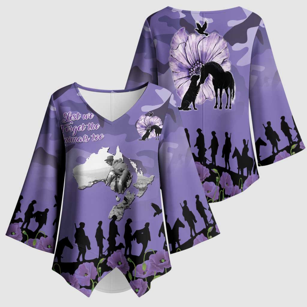 ANZAC Day Kimono Sleeve Blouse Lest We Forget the Animals Too