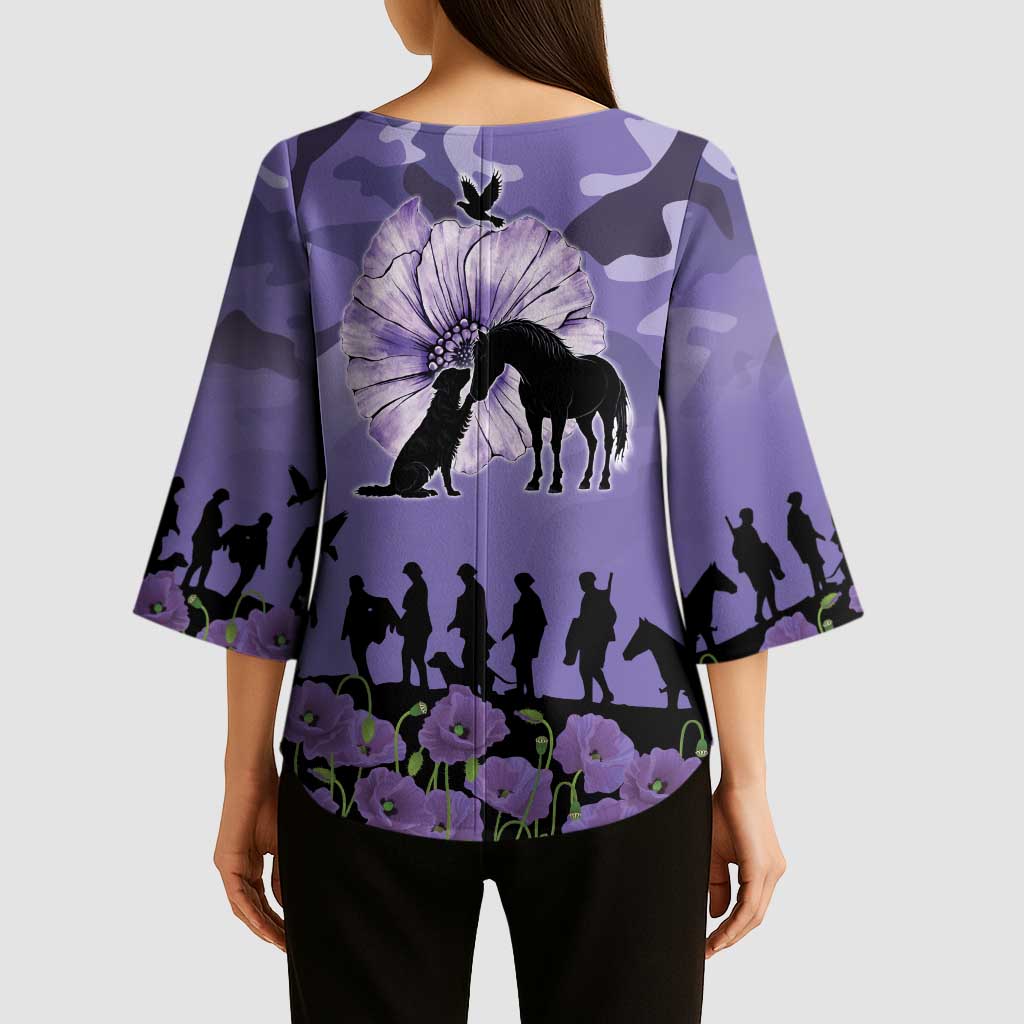 ANZAC Day Kimono Sleeve Blouse Lest We Forget the Animals Too