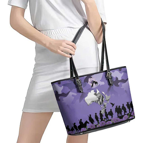 ANZAC Day Leather Tote Bag Lest We Forget the Animals Too