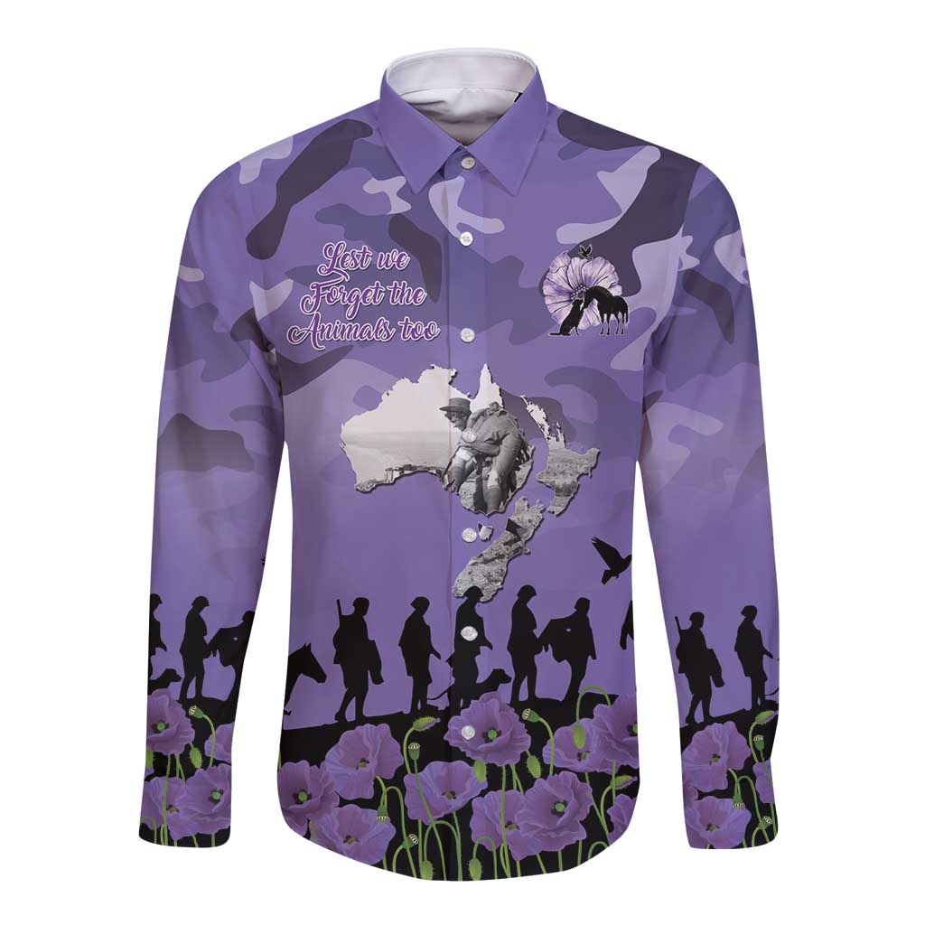 ANZAC Day Long Sleeve Button Shirt Lest We Forget the Animals Too