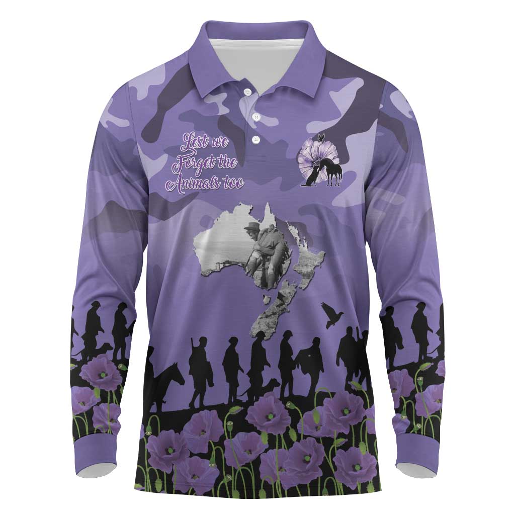 ANZAC Day Long Sleeve Polo Shirt Lest We Forget the Animals Too