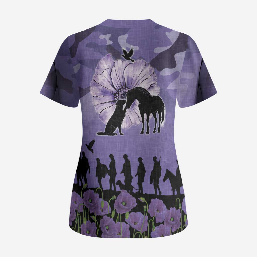 ANZAC Day Scrub Top Lest We Forget the Animals Too