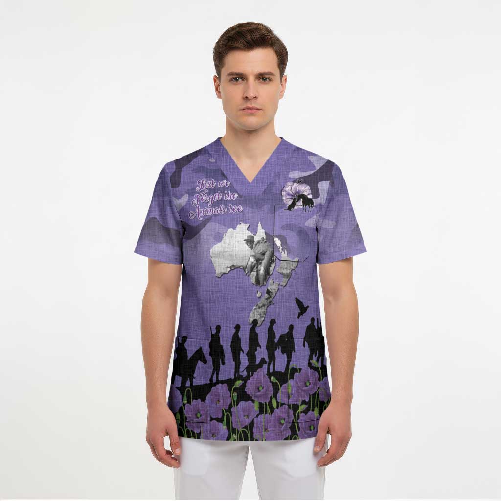 ANZAC Day Scrub Top Lest We Forget the Animals Too