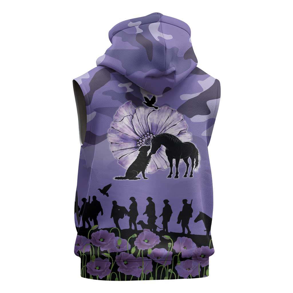 ANZAC Day Sleeveless Zip Hoodie Lest We Forget the Animals Too