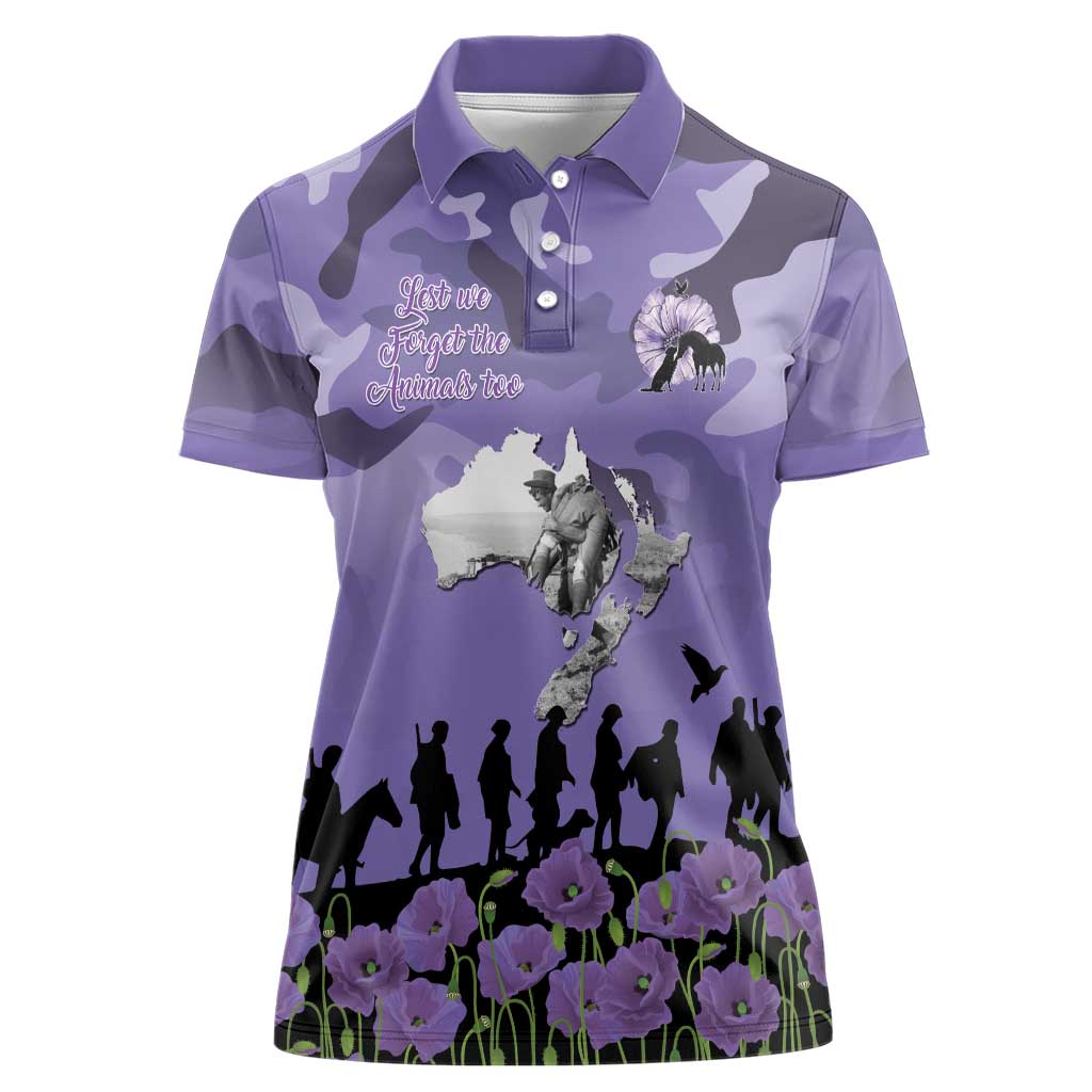 ANZAC Day Women Polo Shirt Lest We Forget the Animals Too
