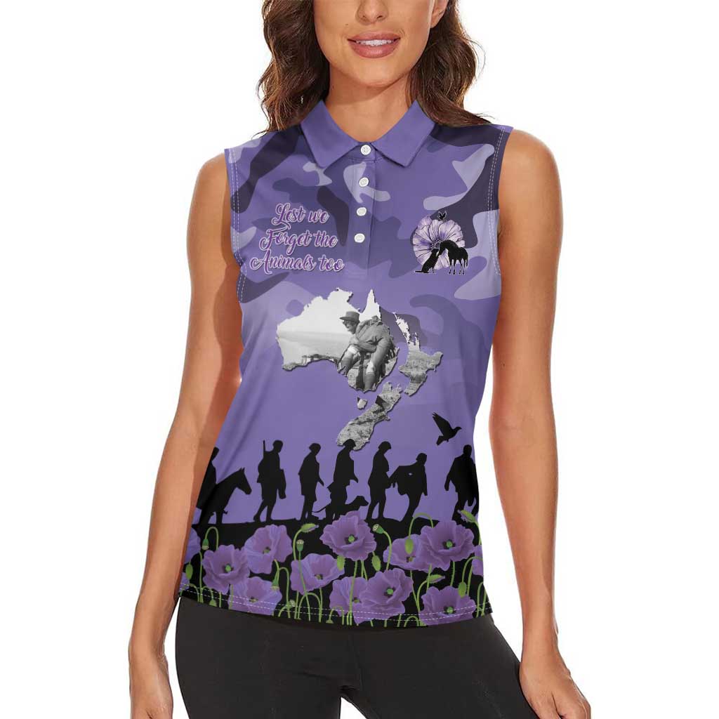 ANZAC Day Women Sleeveless Polo Shirt Lest We Forget the Animals Too