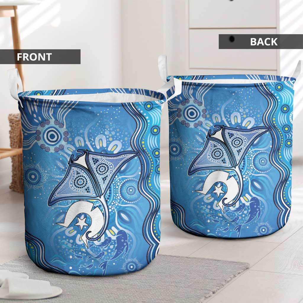 Torres Strait Islander Dhari Stingray Laundry Basket Aboriginal Dot Art Blue Pastel Style