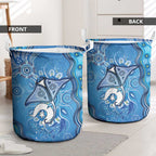Torres Strait Islander Dhari Stingray Laundry Basket Aboriginal Dot Art Blue Pastel Style