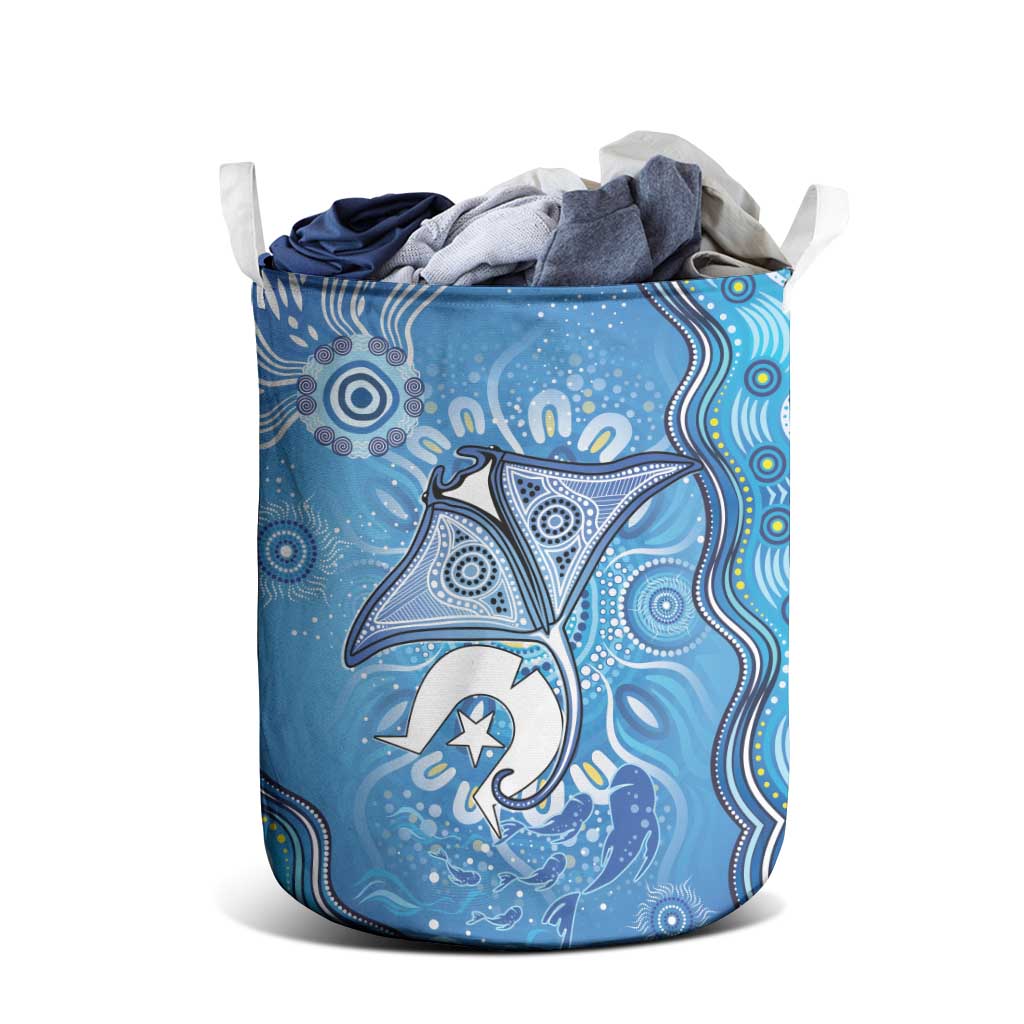 Torres Strait Islander Dhari Stingray Laundry Basket Aboriginal Dot Art Blue Pastel Style
