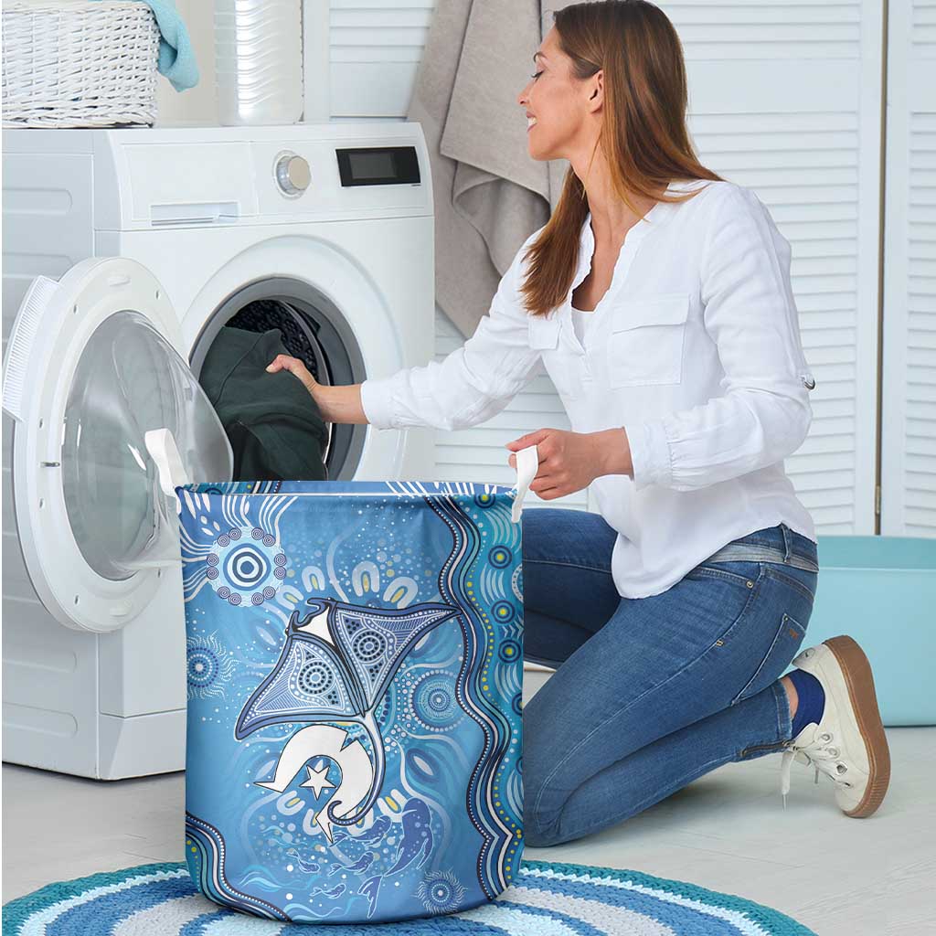 Torres Strait Islander Dhari Stingray Laundry Basket Aboriginal Dot Art Blue Pastel Style