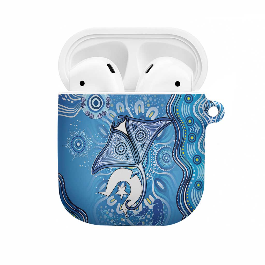 Torres Strait Islander Dhari Stingray AirPods Case Aboriginal Dot Art Blue Pastel Style