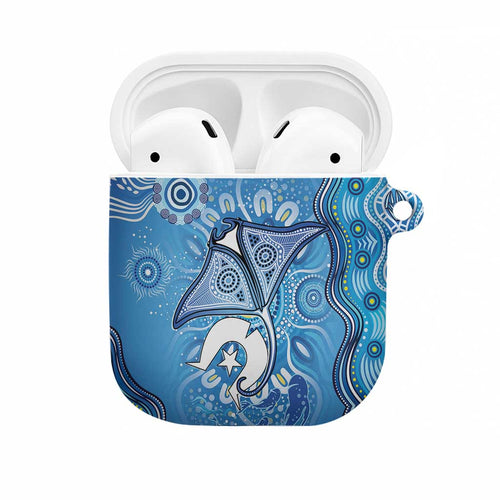 Torres Strait Islander Dhari Stingray AirPods Case Aboriginal Dot Art Blue Pastel Style