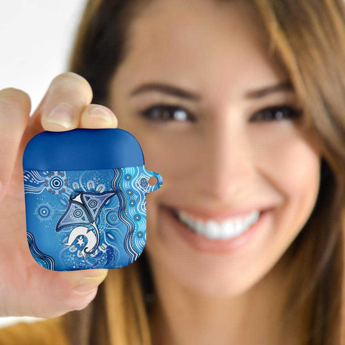 Torres Strait Islander Dhari Stingray AirPods Case Aboriginal Dot Art Blue Pastel Style