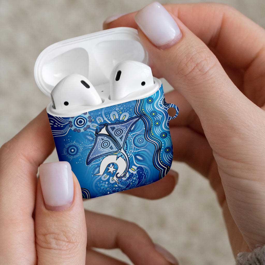 Torres Strait Islander Dhari Stingray AirPods Case Aboriginal Dot Art Blue Pastel Style