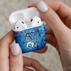 Torres Strait Islander Dhari Stingray AirPods Case Aboriginal Dot Art Blue Pastel Style