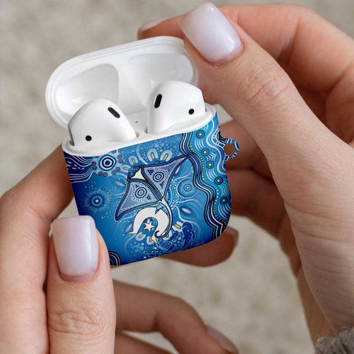 Torres Strait Islander Dhari Stingray AirPods Case Aboriginal Dot Art Blue Pastel Style