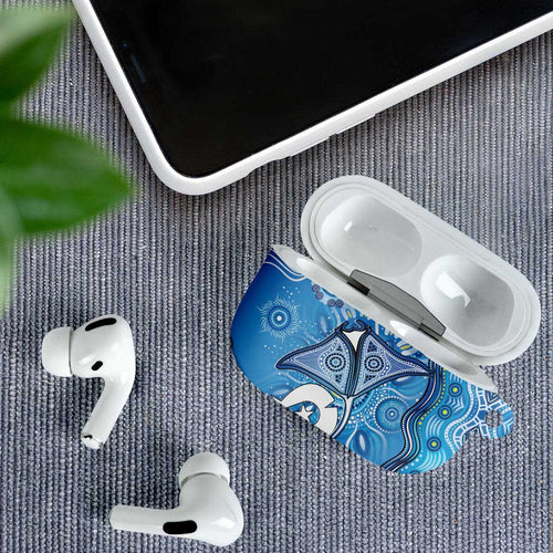 Torres Strait Islander Dhari Stingray AirPods Case Aboriginal Dot Art Blue Pastel Style