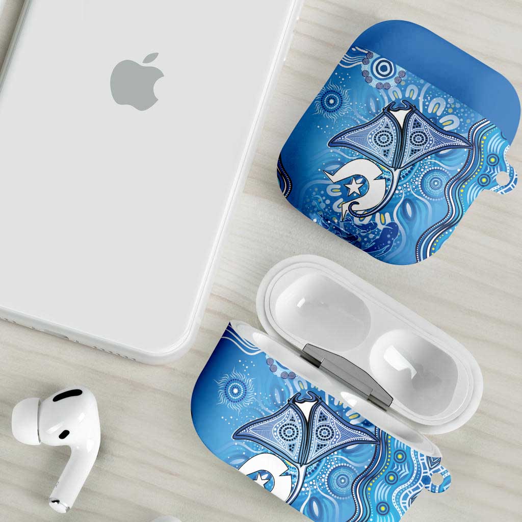 Torres Strait Islander Dhari Stingray AirPods Case Aboriginal Dot Art Blue Pastel Style