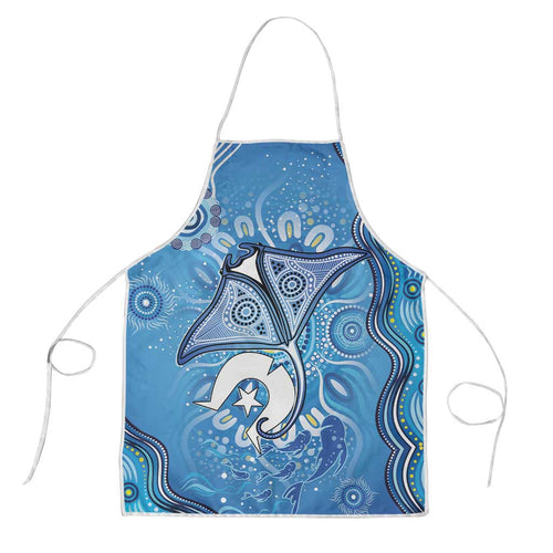 Torres Strait Islander Dhari Stingray Apron Aboriginal Dot Art Blue Pastel Style