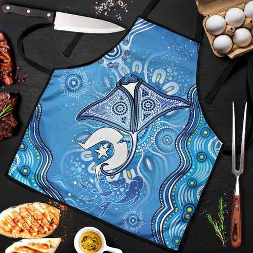 Torres Strait Islander Dhari Stingray Apron Aboriginal Dot Art Blue Pastel Style