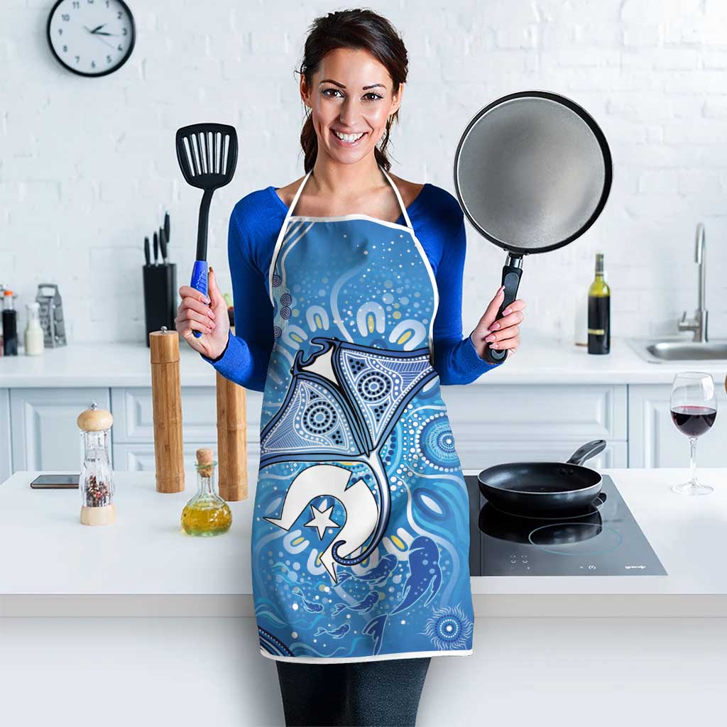 Torres Strait Islander Dhari Stingray Apron Aboriginal Dot Art Blue Pastel Style