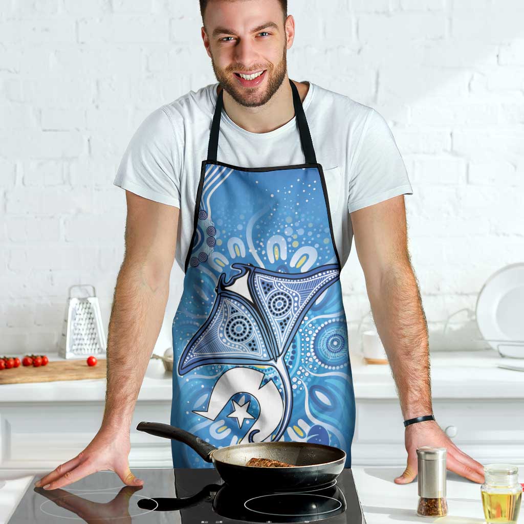 Torres Strait Islander Dhari Stingray Apron Aboriginal Dot Art Blue Pastel Style