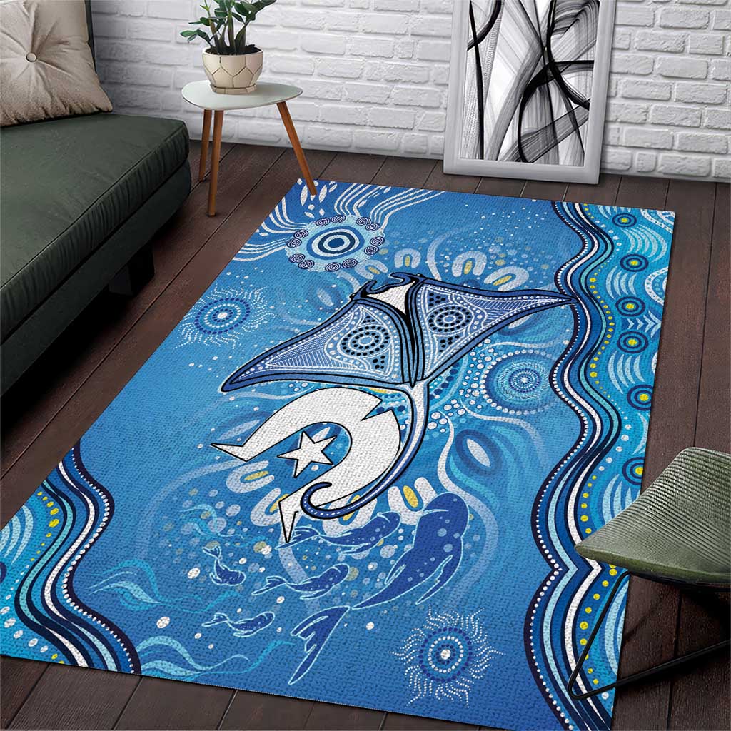 Torres Strait Islander Dhari Stingray Area Rug Aboriginal Dot Art Blue Pastel Style