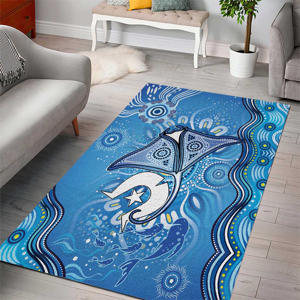 Torres Strait Islander Dhari Stingray Area Rug Aboriginal Dot Art Blue Pastel Style