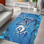 Torres Strait Islander Dhari Stingray Area Rug Aboriginal Dot Art Blue Pastel Style