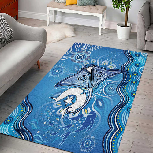 Torres Strait Islander Dhari Stingray Area Rug Aboriginal Dot Art Blue Pastel Style