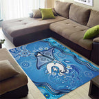Torres Strait Islander Dhari Stingray Area Rug Aboriginal Dot Art Blue Pastel Style