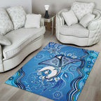 Torres Strait Islander Dhari Stingray Area Rug Aboriginal Dot Art Blue Pastel Style