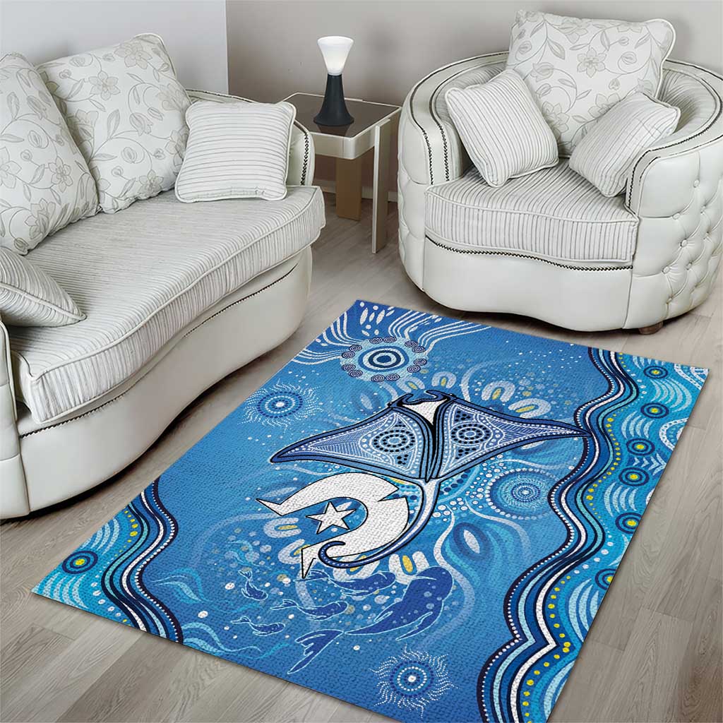 Torres Strait Islander Dhari Stingray Area Rug Aboriginal Dot Art Blue Pastel Style