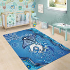 Torres Strait Islander Dhari Stingray Area Rug Aboriginal Dot Art Blue Pastel Style