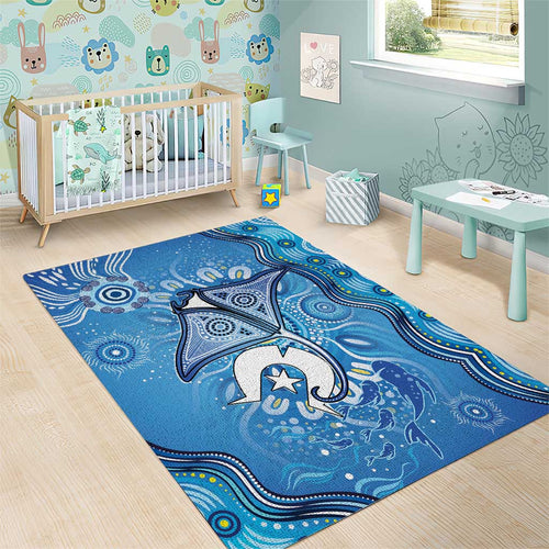Torres Strait Islander Dhari Stingray Area Rug Aboriginal Dot Art Blue Pastel Style