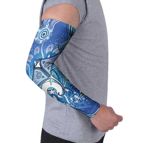 Torres Strait Islander Dhari Stingray Arm Sleeves Aboriginal Dot Art Blue Pastel Style