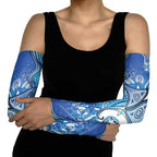 Torres Strait Islander Dhari Stingray Arm Sleeves Aboriginal Dot Art Blue Pastel Style