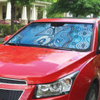 Torres Strait Islander Dhari Stingray Auto Sun Shade Aboriginal Dot Art Blue Pastel Style