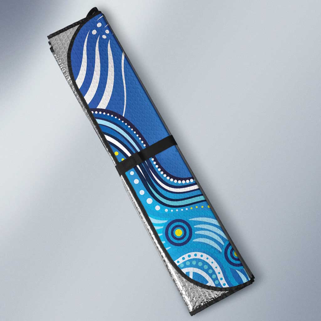 Torres Strait Islander Dhari Stingray Auto Sun Shade Aboriginal Dot Art Blue Pastel Style