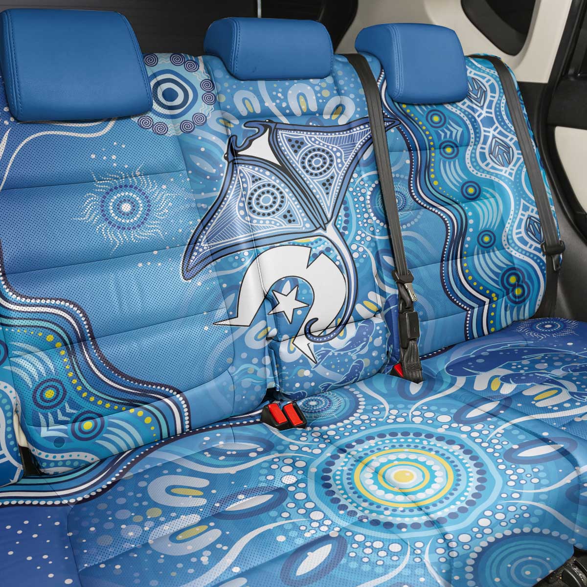 Torres Strait Islander Dhari Stingray Back Car Seat Cover Aboriginal Dot Art Blue Pastel Style