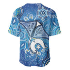 Torres Strait Islander Dhari Stingray Baseball Jersey Aboriginal Dot Art Blue Pastel Style