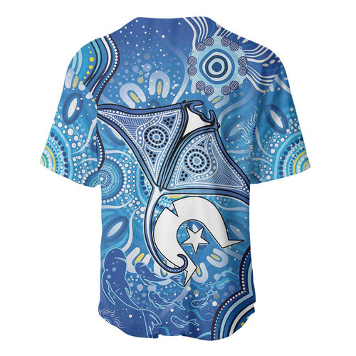 Torres Strait Islander Dhari Stingray Baseball Jersey Aboriginal Dot Art Blue Pastel Style