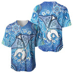 Torres Strait Islander Dhari Stingray Baseball Jersey Aboriginal Dot Art Blue Pastel Style