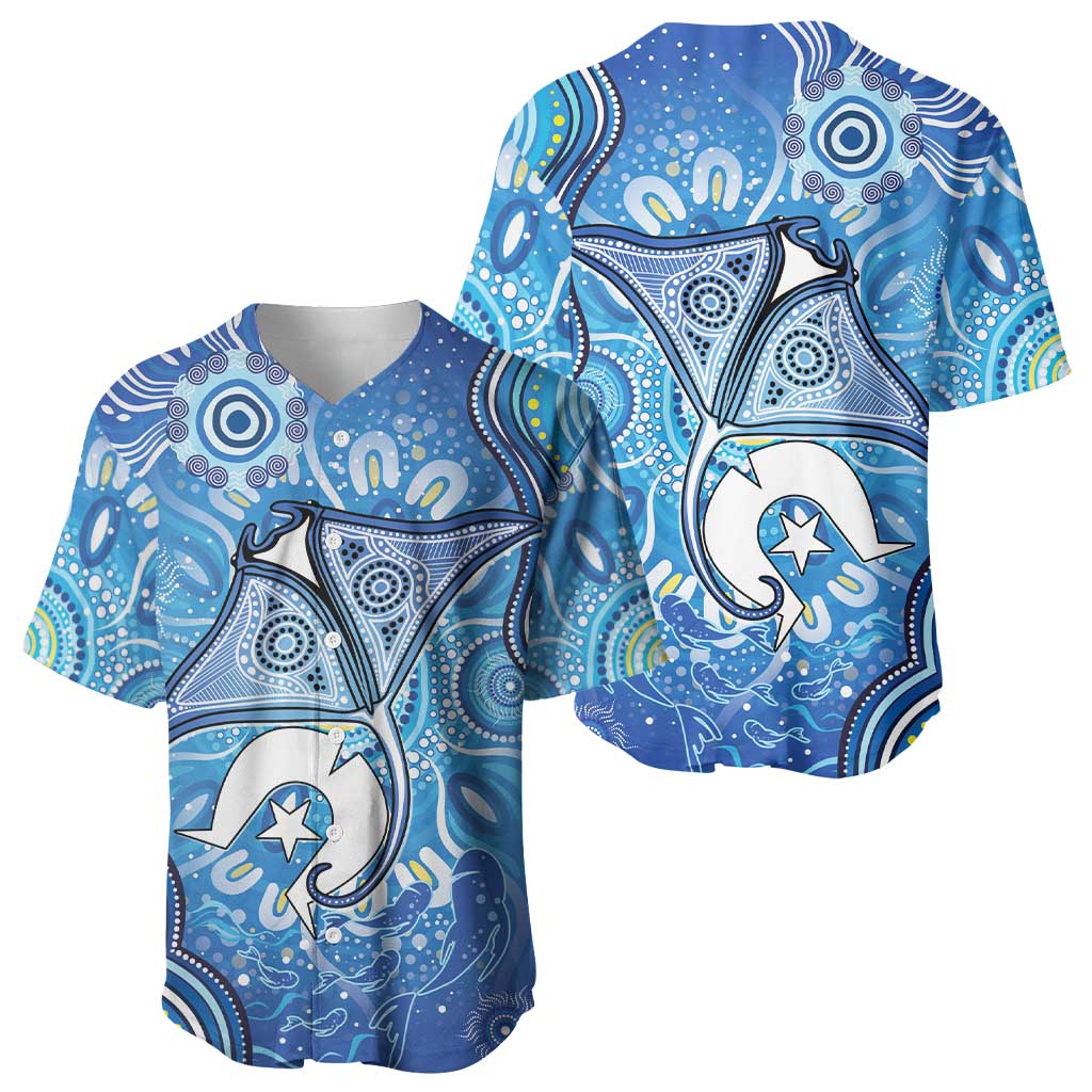 Torres Strait Islander Dhari Stingray Baseball Jersey Aboriginal Dot Art Blue Pastel Style