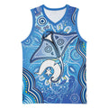 Torres Strait Islander Dhari Stingray Basketball Jersey Aboriginal Dot Art Blue Pastel Style