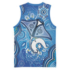 Torres Strait Islander Dhari Stingray Basketball Jersey Aboriginal Dot Art Blue Pastel Style