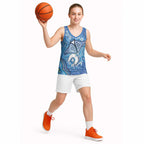 Torres Strait Islander Dhari Stingray Basketball Jersey Aboriginal Dot Art Blue Pastel Style