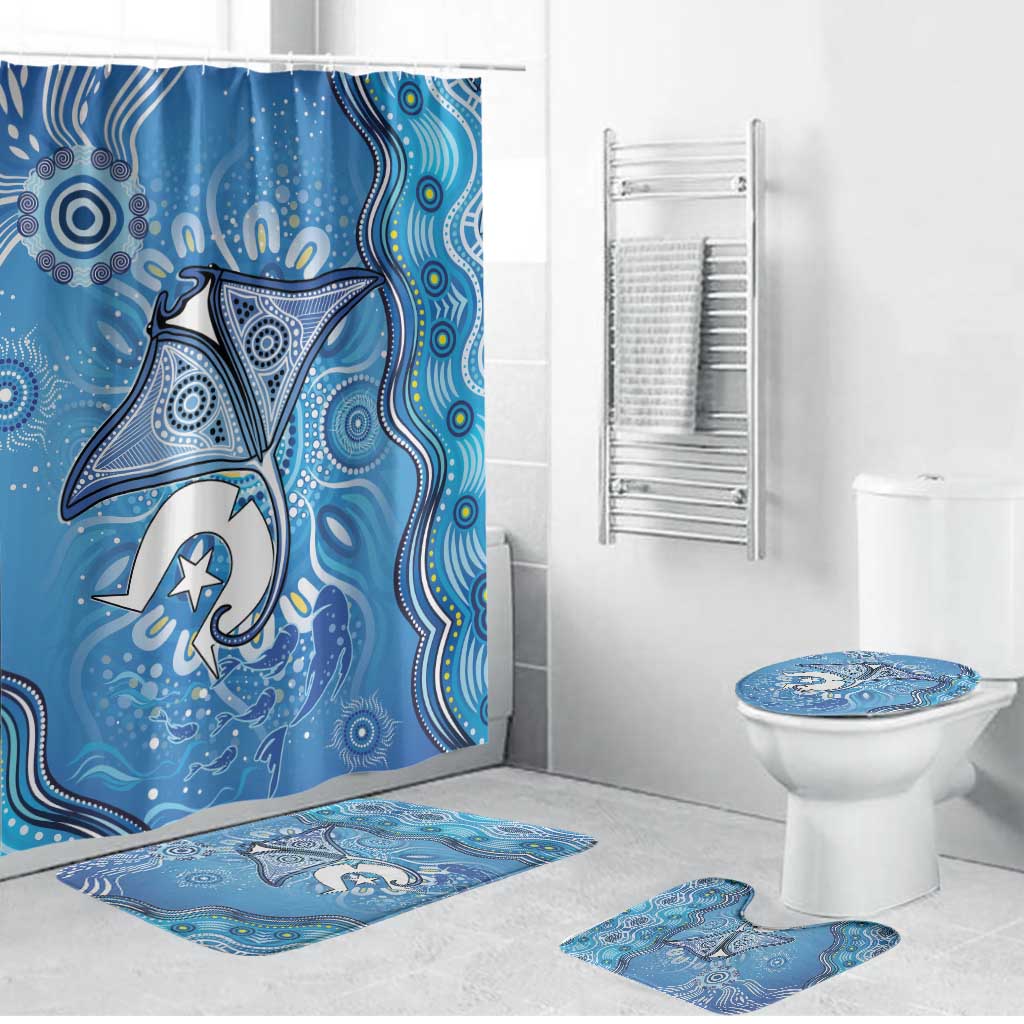 Torres Strait Islander Dhari Stingray Bathroom Set Aboriginal Dot Art Blue Pastel Style
